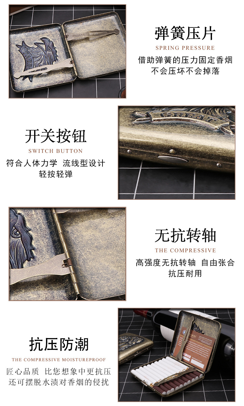 20 PCs Metal Creativity Double-Open Cigarette Box Pressure-Resistant Moisture-Proof Fresh-Keeping Aluminum Alloy Cigarette Accessories Glossy Cigarette Box