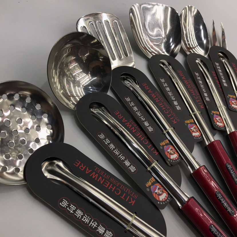 Stainless Steel Kitchenware 1.5cm Non-Magnetic Knight Handle Anti-Scald Porridge Colander Spatula Flat Shovel Long Tongue Spoon Can Be Customized