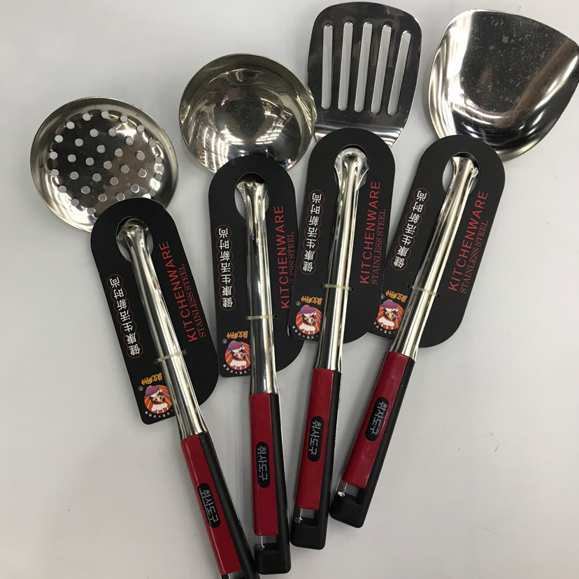 Stainless Steel Kitchenware 1.5cm Non-Magnetic Knight Handle Anti-Scald Porridge Colander Spatula Flat Shovel Long Tongue Spoon Can Be Customized