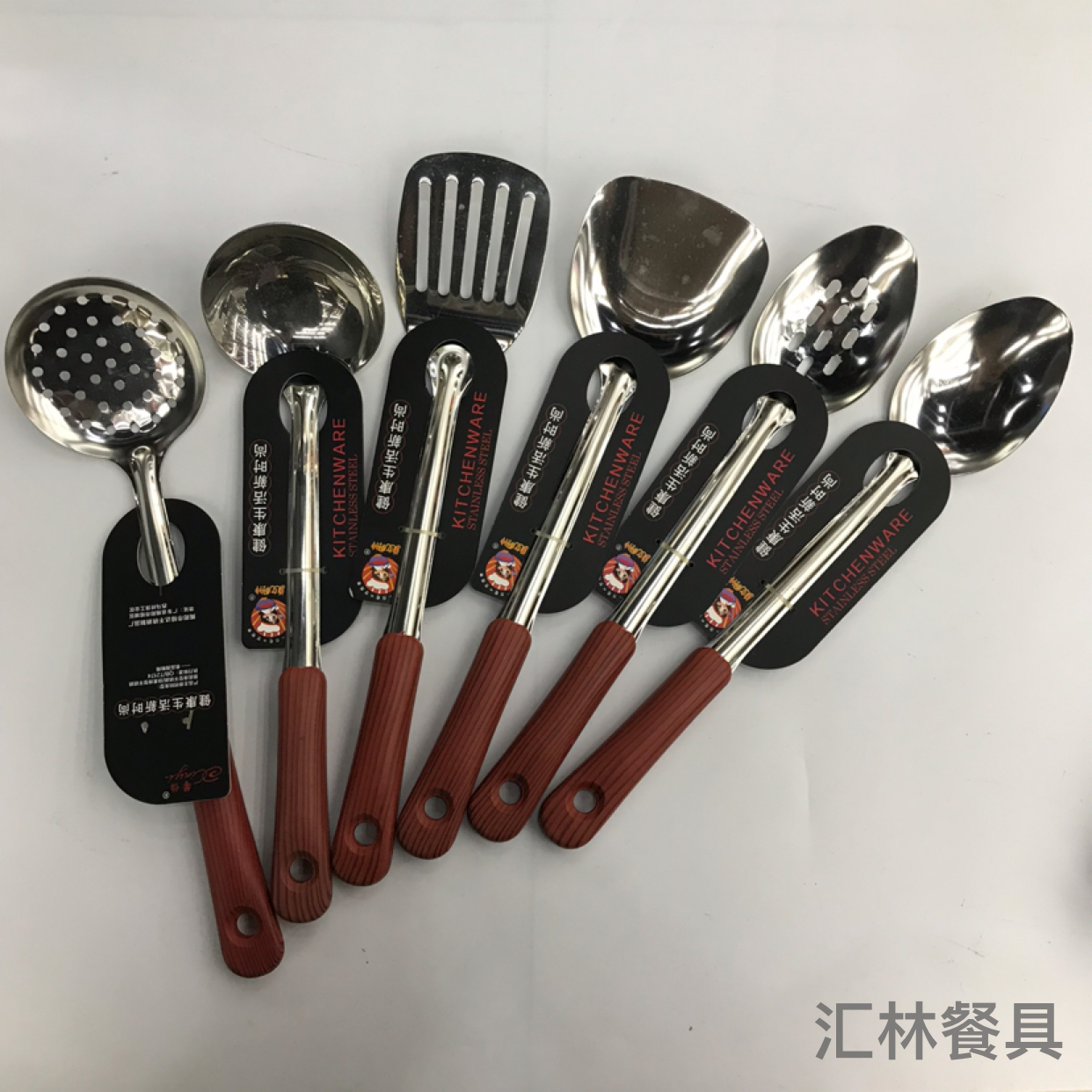 Stainless Steel Kitchenware 1.5cm Non-Magnetic Wood Grain round Head Handle Anti-Scald Porridge Colander Spatula Flat Shovel Long Tongue Spoon