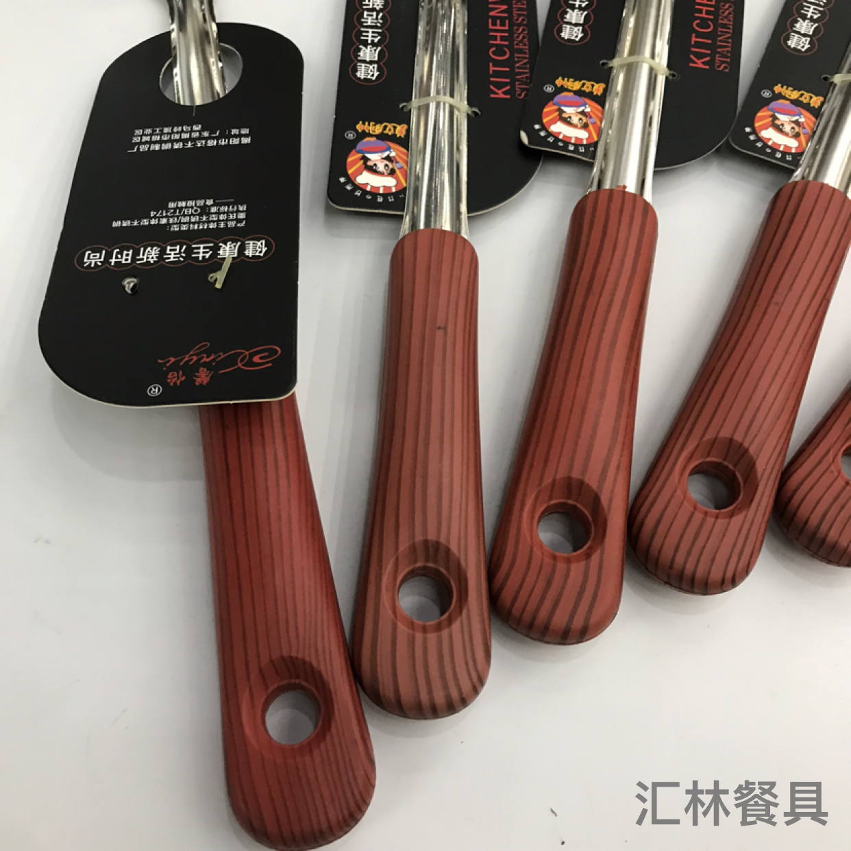 Stainless Steel Kitchenware 1.5cm Non-Magnetic Wood Grain round Head Handle Anti-Scald Porridge Colander Spatula Flat Shovel Long Tongue Spoon
