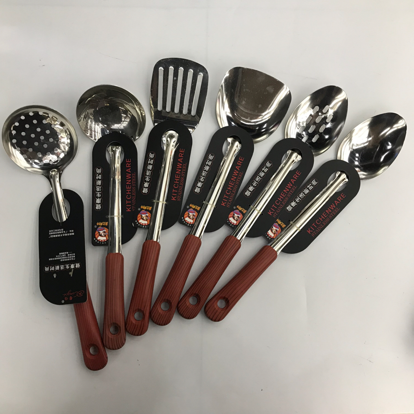 Stainless Steel Kitchenware 1.5cm Non-Magnetic Wood Grain round Head Handle Anti-Scald Porridge Colander Spatula Flat Shovel Long Tongue Spoon Stainless Steel Kitchenware 1.5cm Non-Magnetic Wood Grain round Head Handle Anti-Scald Porridge Colander Spatula Flat Shovel Long Tongue Spoon