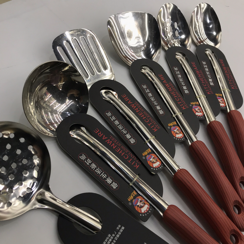 Stainless Steel Kitchenware 1.5cm Non-Magnetic Wood Grain round Head Handle Anti-Scald Porridge Colander Spatula Flat Shovel Long Tongue Spoon Stainless Steel Kitchenware 1.5cm Non-Magnetic Wood Grain round Head Handle Anti-Scald Porridge Colander Spatula Flat Shovel Long Tongue Spoon