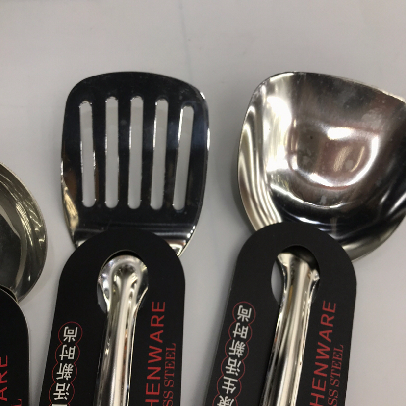 Stainless Steel Kitchenware 1.5cm Non-Magnetic Wood Grain round Head Handle Anti-Scald Porridge Colander Spatula Flat Shovel Long Tongue Spoon Stainless Steel Kitchenware 1.5cm Non-Magnetic Wood Grain round Head Handle Anti-Scald Porridge Colander Spatula Flat Shovel Long Tongue Spoon