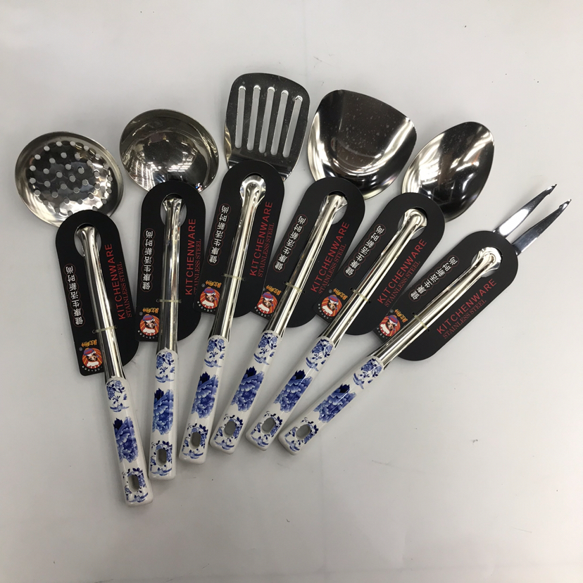Stainless Steel Kitchenware 1.5cm Non-Magnetic Blue and White Porcelain Handle Anti-Scald Porridge Colander Spatula Flat Shovel Long Tongue Spoon Can Be Customized Stainless Steel Kitchenware 1.5cm Non-Magnetic Blue and White Porcelain Handle Anti-Scald Porridge Colander Spatula Flat Shovel Long Tongue Spoon Can Be Customized