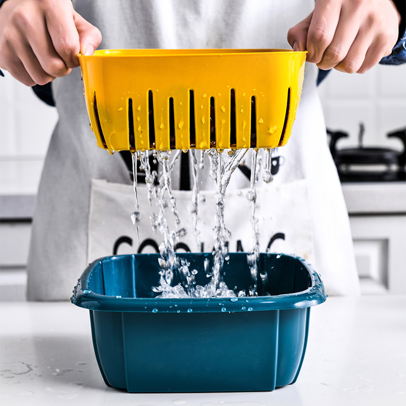 Fresh-Keeping Drain Basket Household Double-Layer Vegetable Washing Fruit Basket Dustproof with Cover Preservation Storage Box