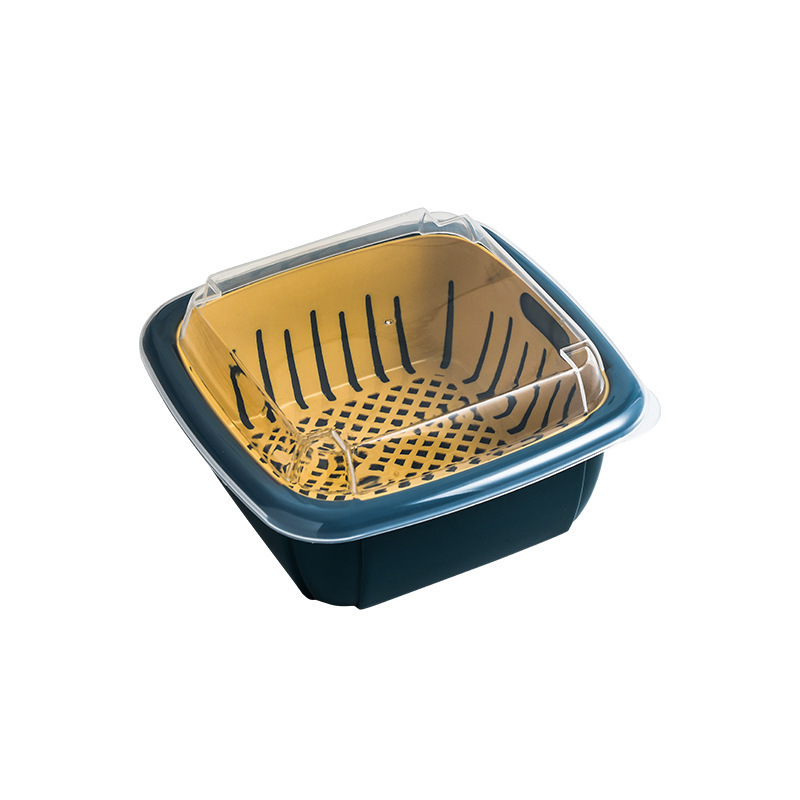 Fresh-Keeping Drain Basket Household Double-Layer Vegetable Washing Fruit Basket Dustproof with Cover Preservation Storage Box