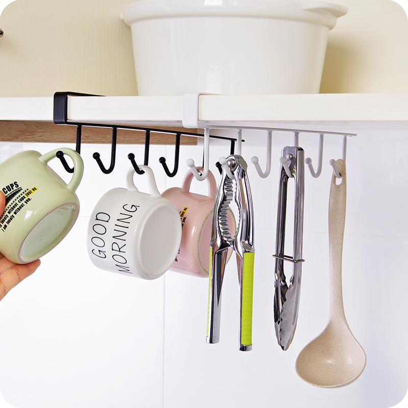 Kitchen Iron Art Non-Marking Nail-Free Hook Multi-Row Cabinet Storage Hanger Six-Piece Row Hook Wardrobe 6 Multi Hook Organizing Rack