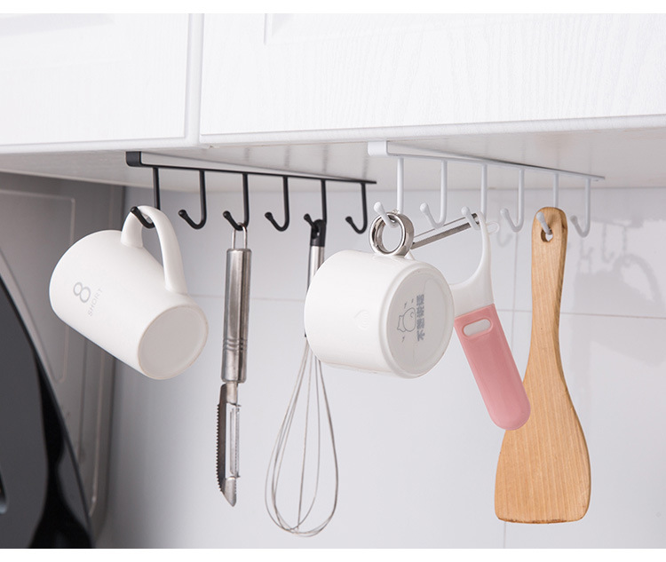 Kitchen Iron Art Non-Marking Nail-Free Hook Multi-Row Cabinet Storage Hanger Six-Piece Row Hook Wardrobe 6 Multi Hook Organizing Rack