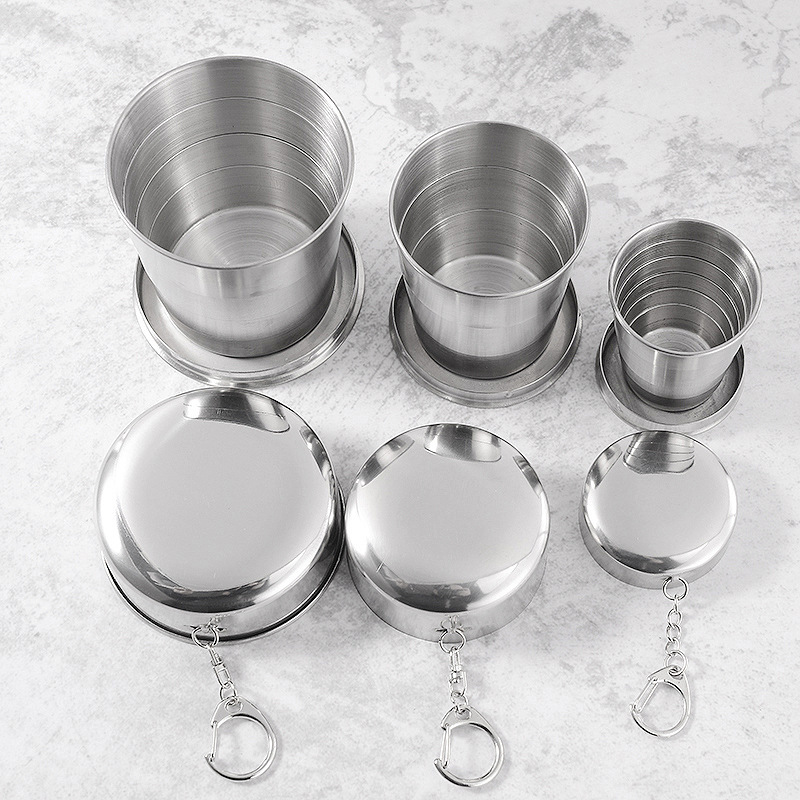 Folding Cup Outdoor Portable Large Medium and Small Adjustable Cup Water Cup Portable Wine Glass Cup with Key Ring Whole