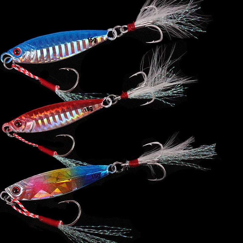 Wholesale Fishing Gear Hard Bait Horse Brand 7G/10G/15G/20G/30G Luminous Iron Plate Feather Blood Slot Hook