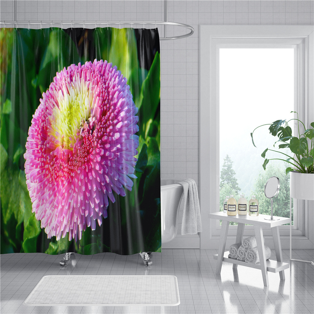 Flower Plant Digital Printing Shower Curtain Waterproof Shower Curtain Shower Curtain Bathroom Partition Curtain Cross-Border Shower Curtain Fabric