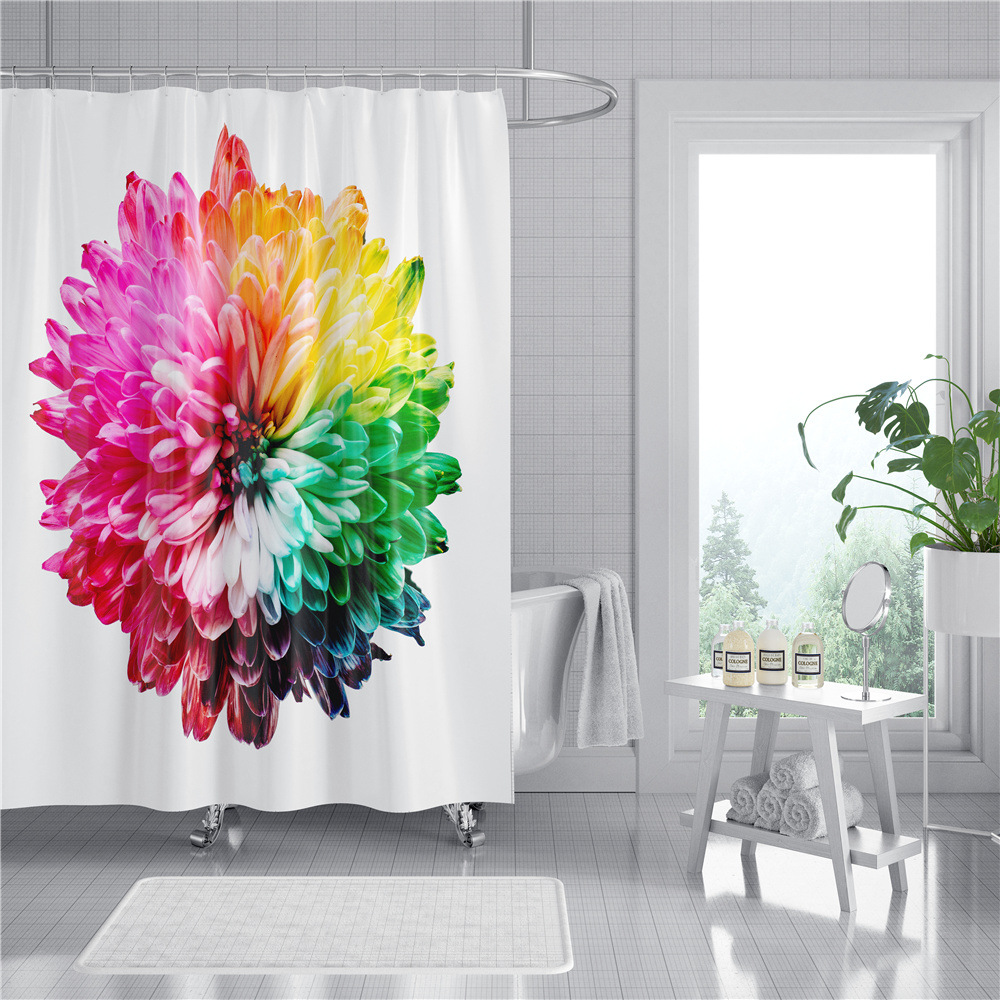 Flower Plant Digital Printing Shower Curtain Waterproof Shower Curtain Shower Curtain Bathroom Partition Curtain Cross-Border Shower Curtain Fabric