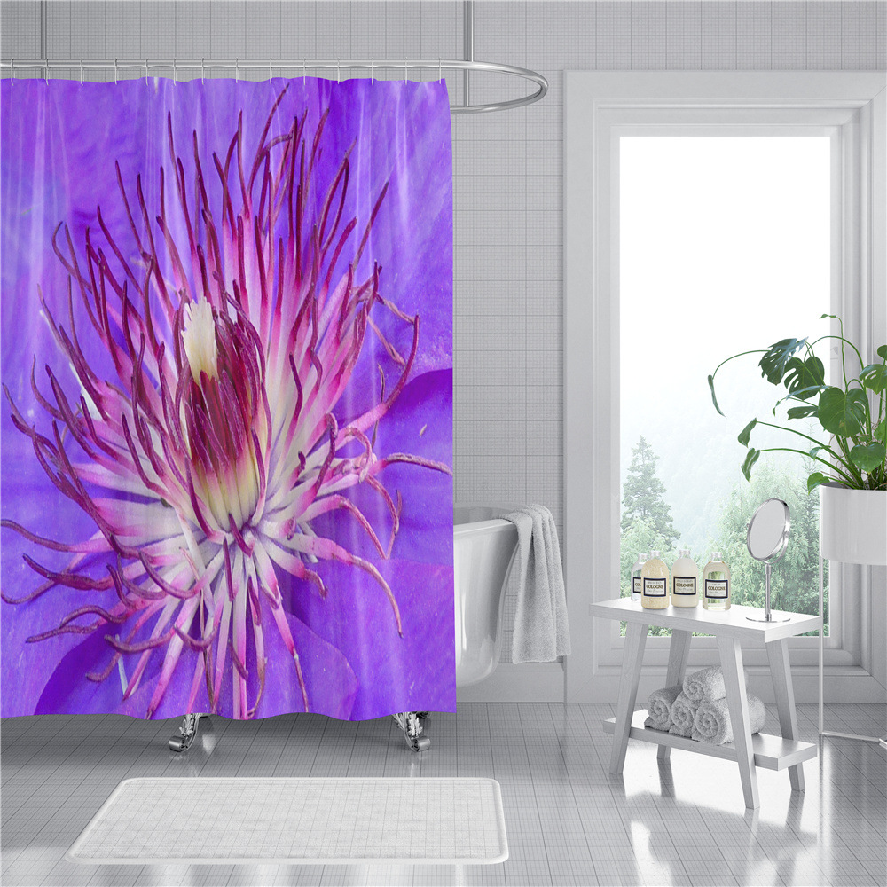 Flower Plant Digital Printing Shower Curtain Waterproof Shower Curtain Shower Curtain Bathroom Partition Curtain Cross-Border Shower Curtain Fabric