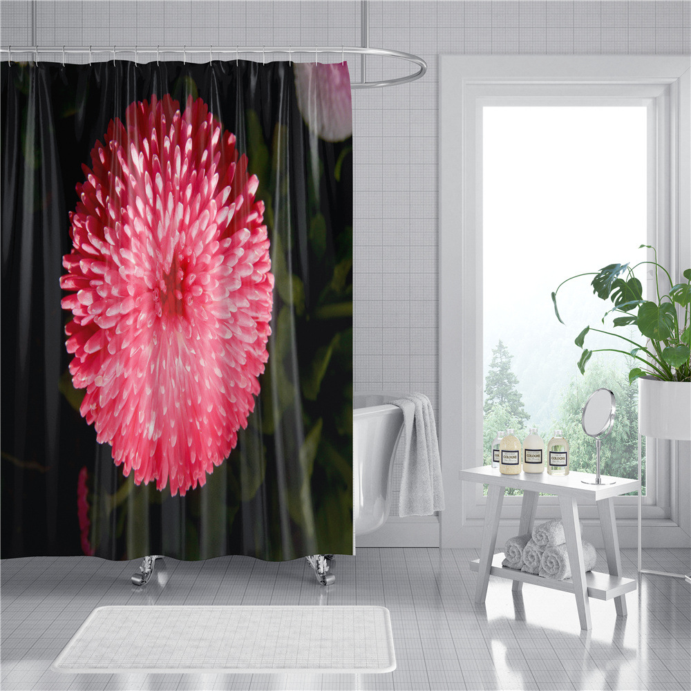 Flower Plant Digital Printing Shower Curtain Waterproof Shower Curtain Shower Curtain Bathroom Partition Curtain Cross-Border Shower Curtain Fabric