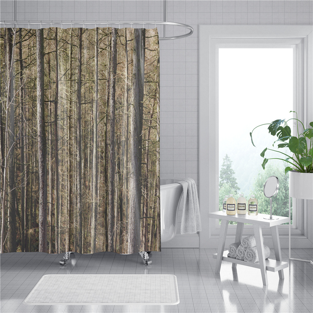 Flower Plant Digital Printing Shower Curtain Waterproof Shower Curtain Shower Curtain Bathroom Partition Curtain Cross-Border Shower Curtain Fabric