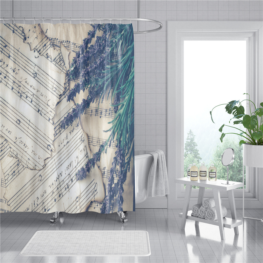 Flower Plant Digital Printing Shower Curtain Waterproof Shower Curtain Shower Curtain Bathroom Partition Curtain Cross-Border Shower Curtain Fabric