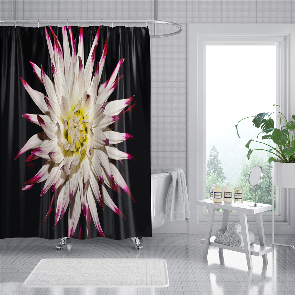 Flower Plant Digital Printing Shower Curtain Waterproof Shower Curtain Shower Curtain Bathroom Partition Curtain Cross-Border Shower Curtain Fabric