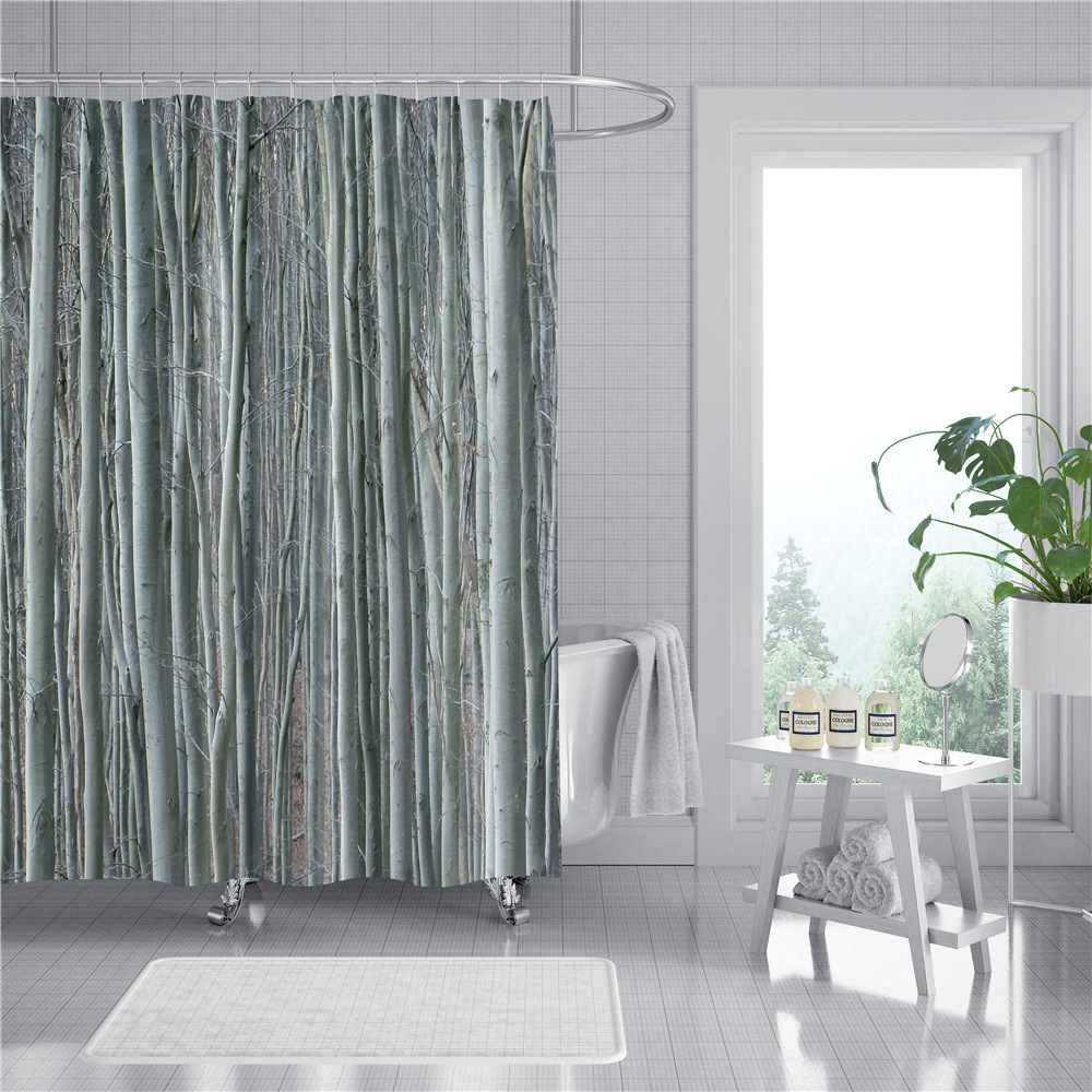 Flower Plant Digital Printing Shower Curtain Waterproof Shower Curtain Shower Curtain Bathroom Partition Curtain Cross-Border Shower Curtain Fabric