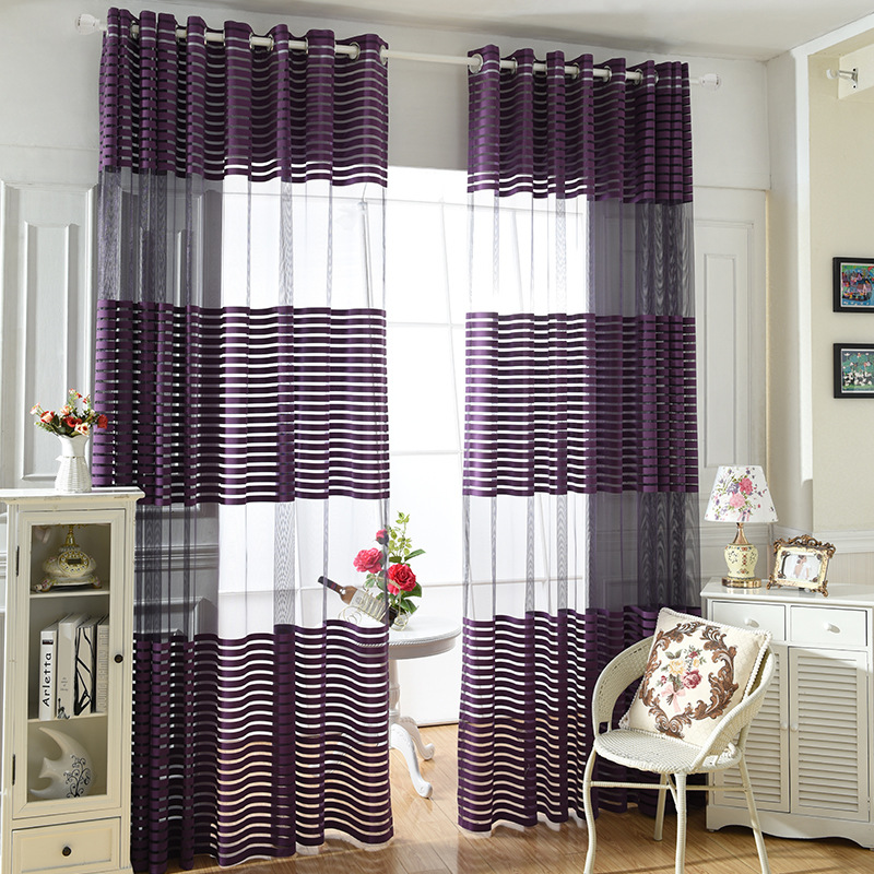 New Window Screen Modern Minimalist Warp Knitted Window Screen Stripes Fabric Curtain for Living Room Bedroom Study