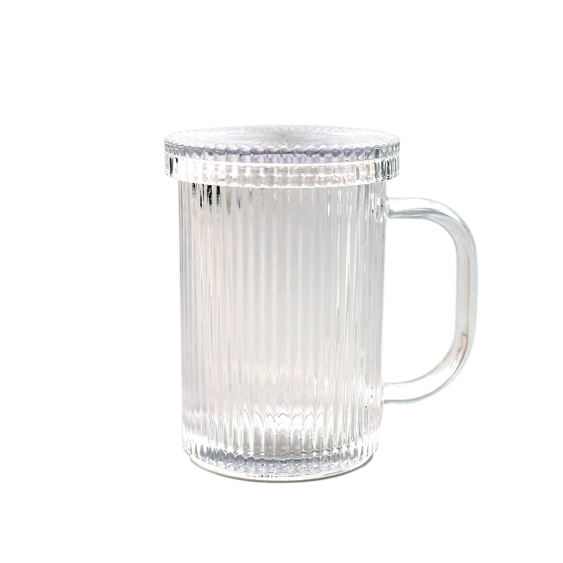 Lvdian Modern Minimalist Striped Glass Mug Household Clear with Cover Glass Cup Tea Cup Juice Cup