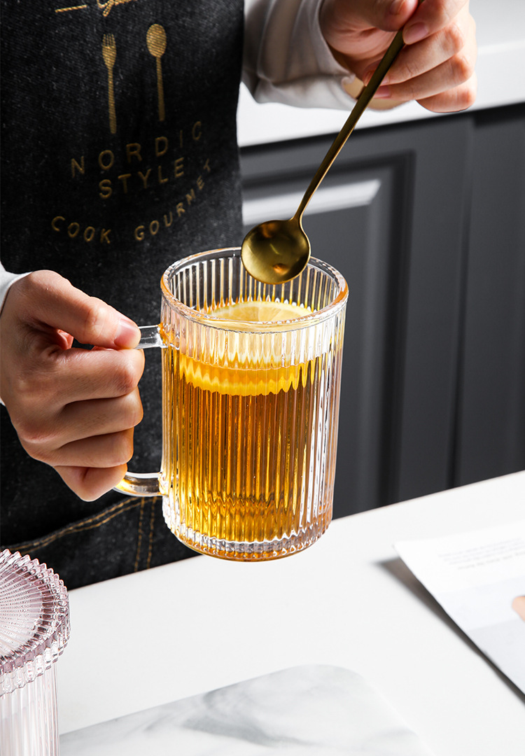 Lvdian Modern Minimalist Striped Glass Mug Household Clear with Cover Glass Cup Tea Cup Juice Cup