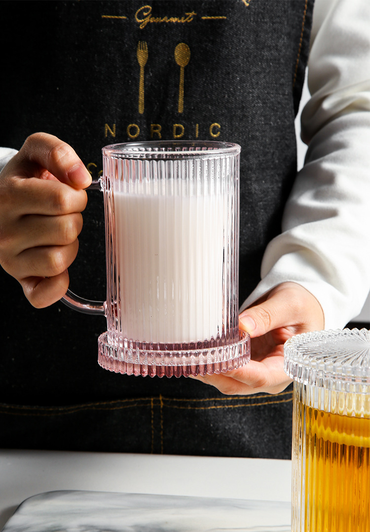 Lvdian Modern Minimalist Striped Glass Mug Household Clear with Cover Glass Cup Tea Cup Juice Cup