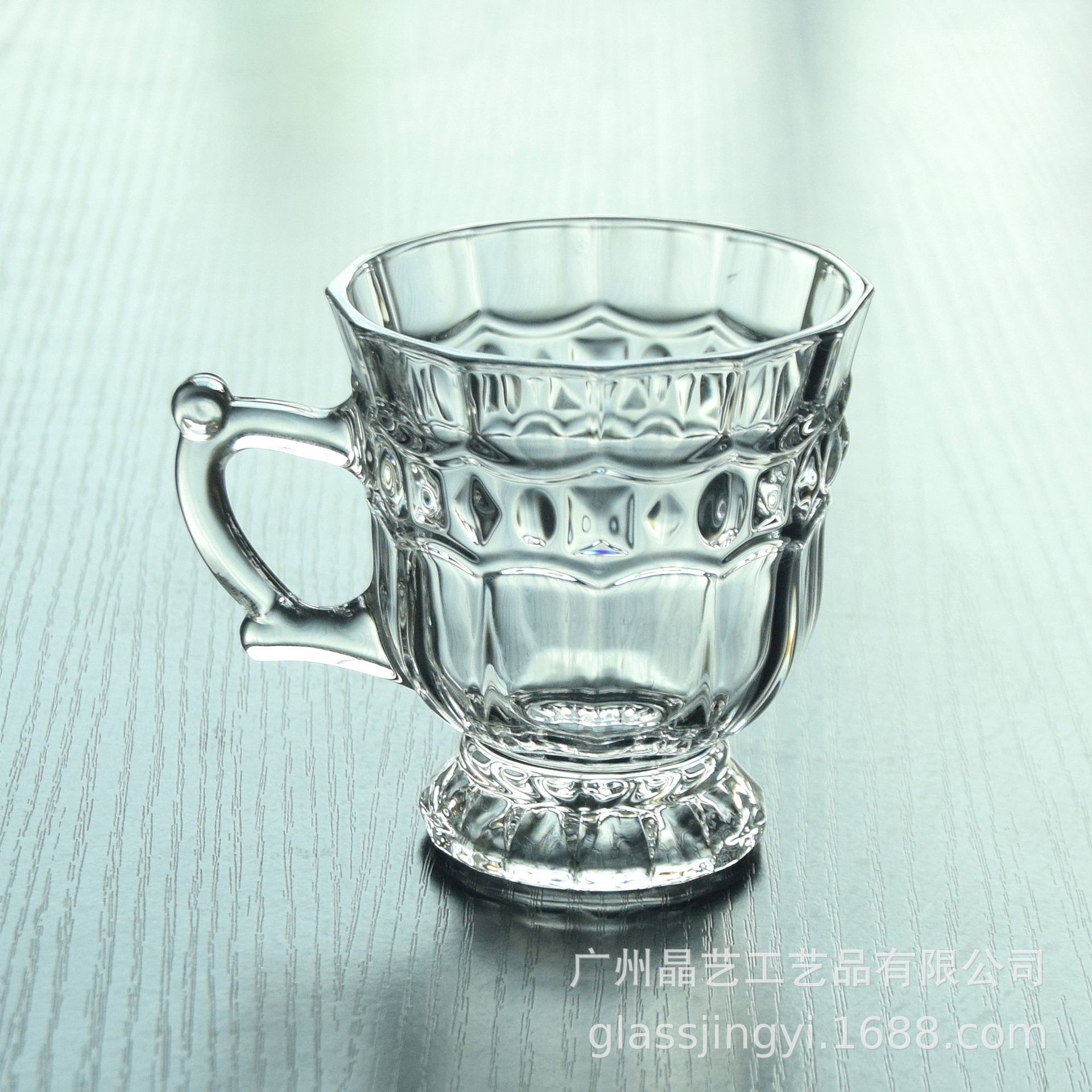 Refined White Glass Cup Exquisite Beer Steins Restaurant Tea Cup with Base Small Handle Cup Coffee Cup LeadFree