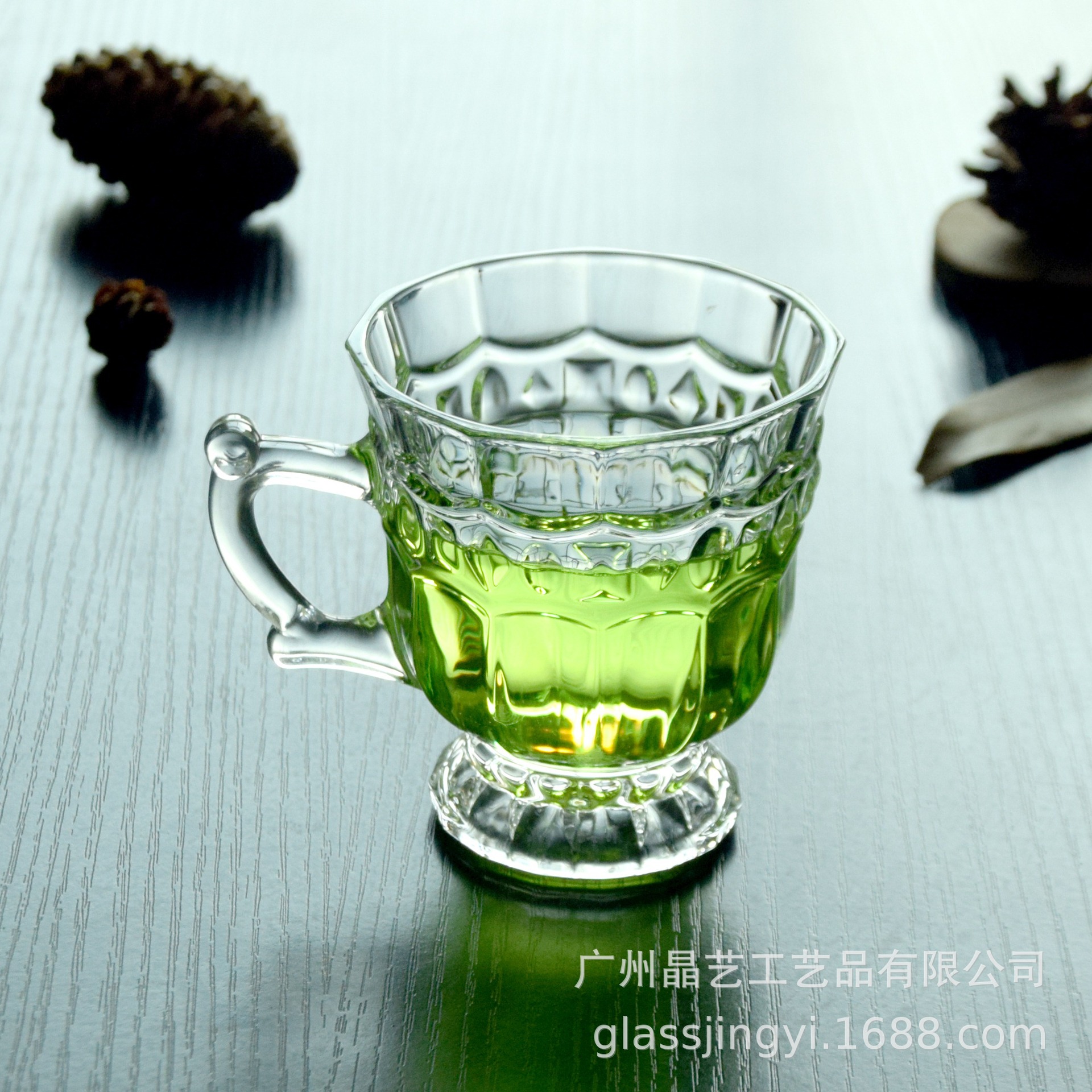 Refined White Glass Cup Exquisite Beer Steins Restaurant Tea Cup with Base Small Handle Cup Coffee Cup LeadFree