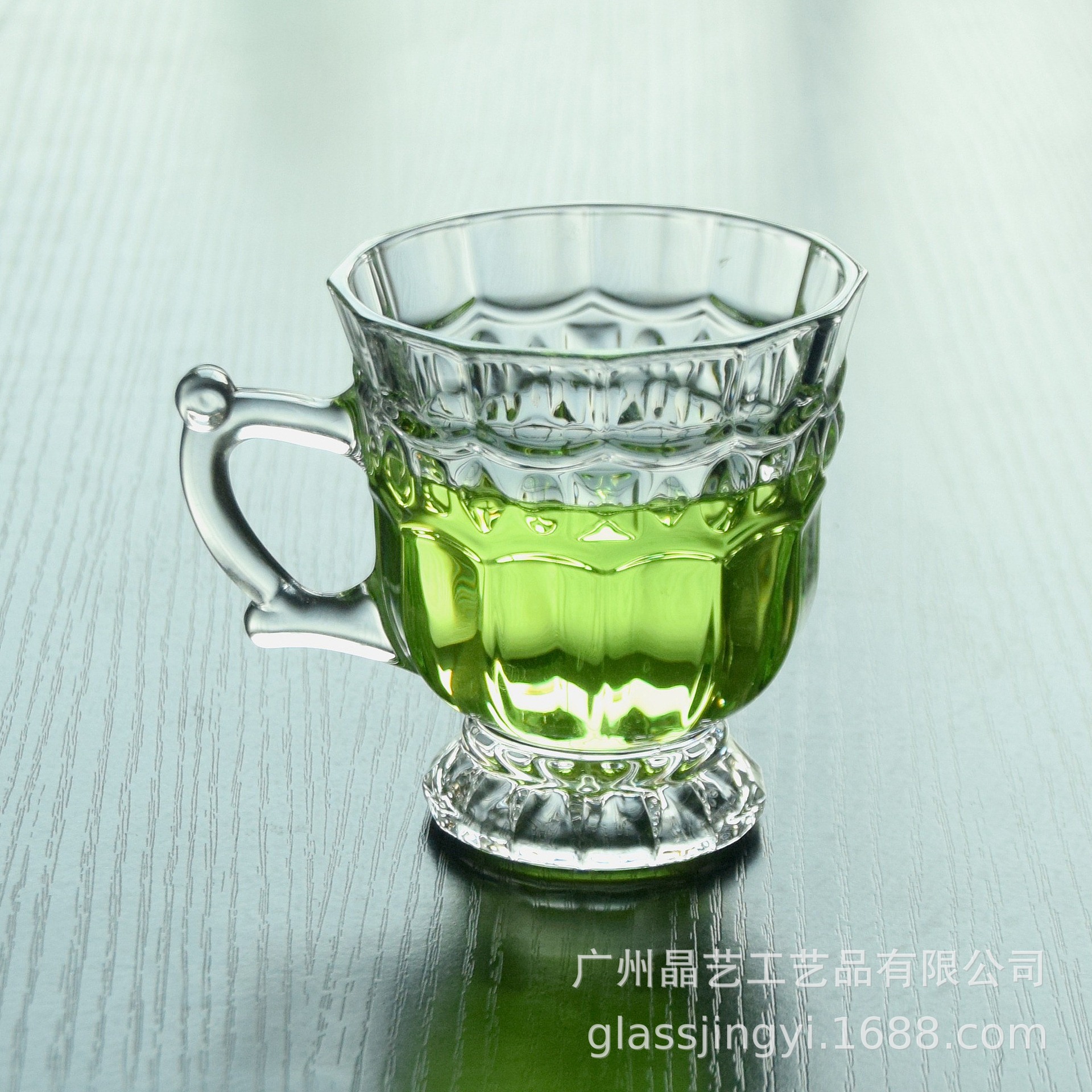 Refined White Glass Cup Exquisite Beer Steins Restaurant Tea Cup with Base Small Handle Cup Coffee Cup LeadFree