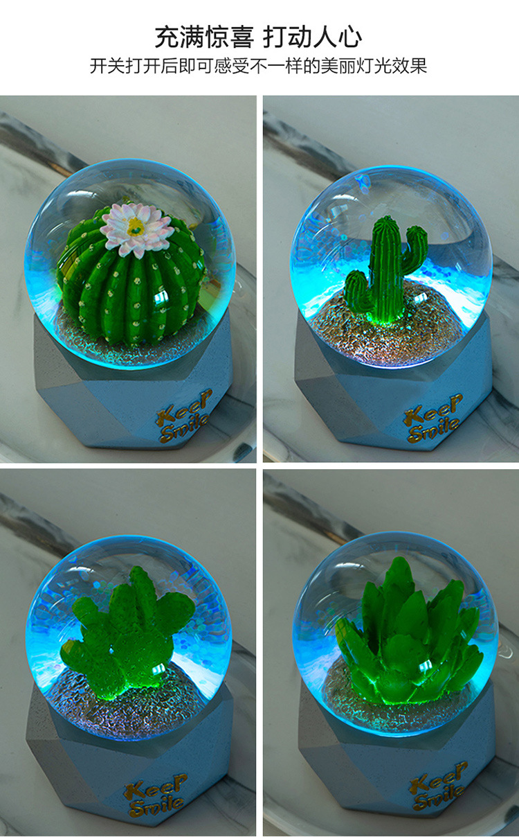 Spot Goods Simple Resin Crystal Ball Crafts Decorative Ornaments Luminous 6.5cm Resin Glass Water Ball Wholesale