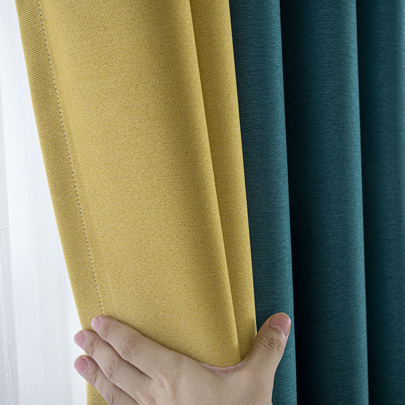 Full Shading Fabric Curtain Simple Nordic Living Room Bedroom High-End Ready-Made Curtain Double-Sided Linen Hanging Punching Customization