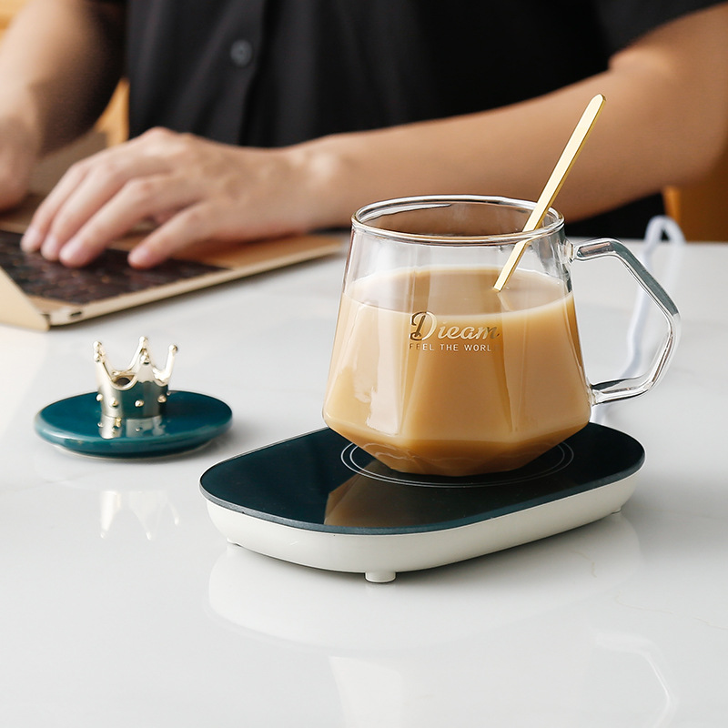 55 Degrees Constant Temperature Glass Creative Gift Cup with Cover with Spoon Couple&#039;s Cups Vacuum Cup Automatic Heating Glass Cup