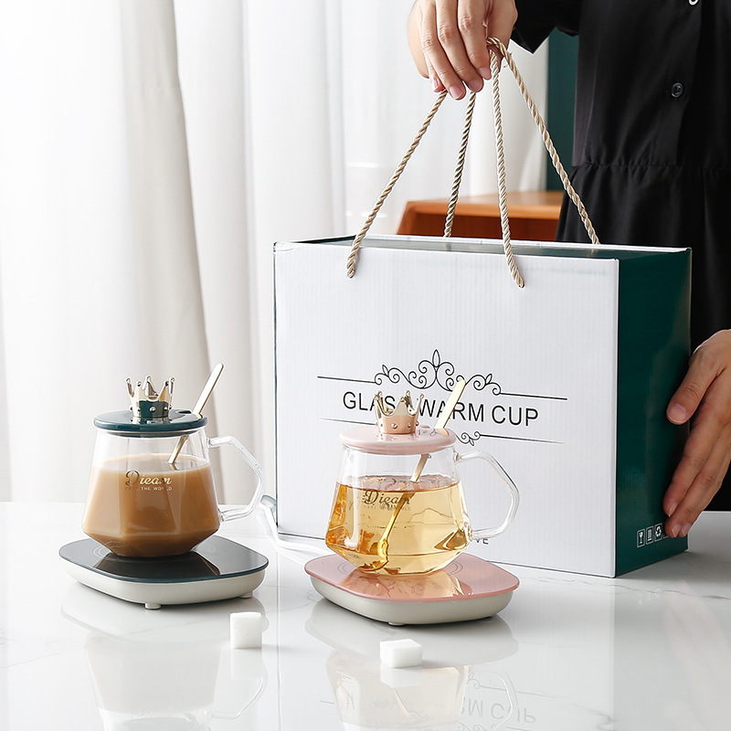 55 Degrees Constant Temperature Glass Creative Gift Cup with Cover with Spoon Couple&#039;s Cups Vacuum Cup Automatic Heating Glass Cup