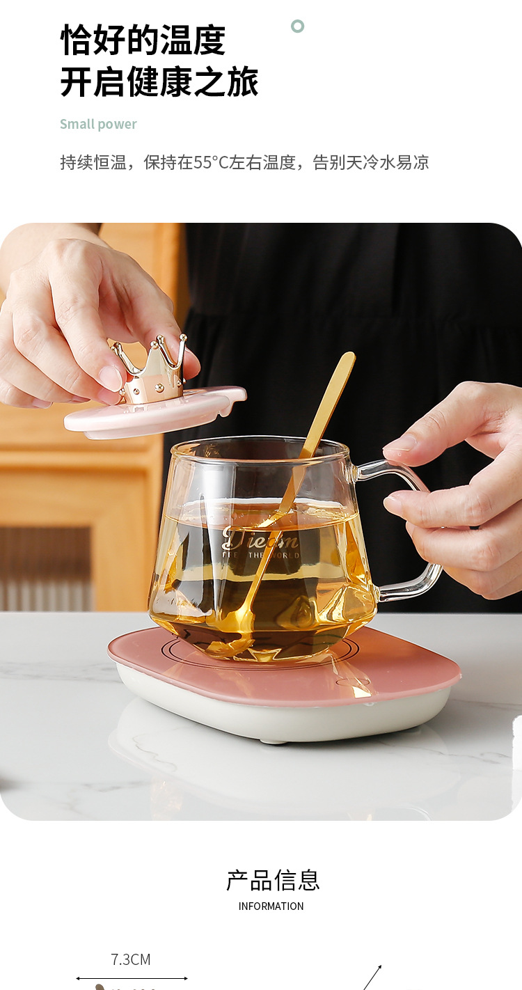 55 Degrees Constant Temperature Glass Creative Gift Cup with Cover with Spoon Couple's Cups Vacuum Cup Automatic Heating Glass Cup