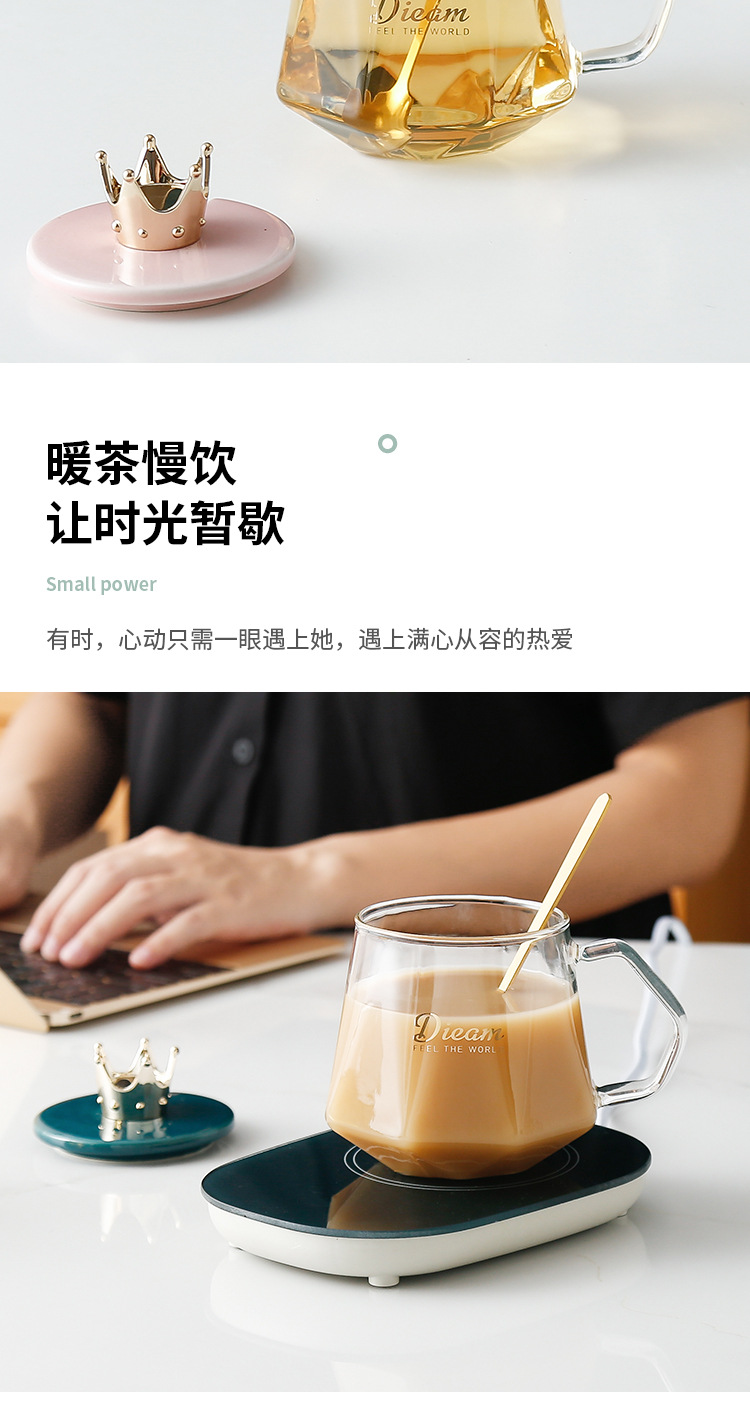 55 Degrees Constant Temperature Glass Creative Gift Cup with Cover with Spoon Couple's Cups Vacuum Cup Automatic Heating Glass Cup