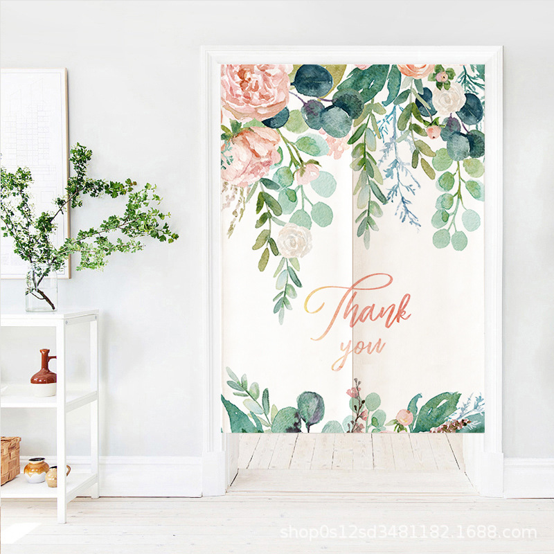 New Ins Fresh Door Curtain Plant Decorative Curtain Living Room Partition Curtain Bedroom Punch-Free Fabric Half Door Curtain