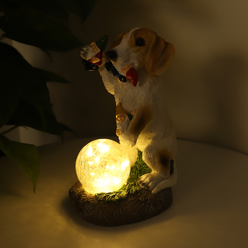 Domestic Ornaments Wholesale Cross-Border New Independent Station Crystal Ball Resin Crafts American Puppy Eating Elf