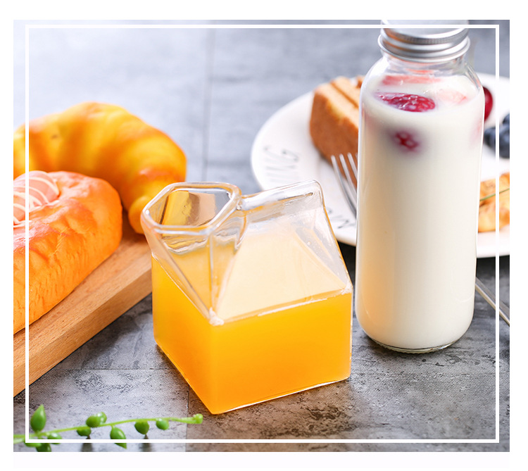 Qijun Supplies Factory Direct Sales Creative Us Milk Carton Glass Cup Milk Cup