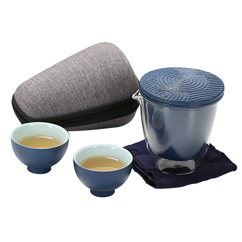Ceramic Quick Cup One Pot Two Cups Glass Cup Gongfu Teapot Travel Black Porcelain Cup Portable Bag Carrying Tea Set