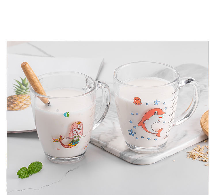 Household Children's Milk Cup Milk Powder Covered Handle Breakfast Transparent Straw Glass Cup Microwaveable Heating