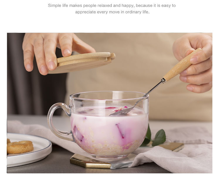 Household Children's Milk Cup Milk Powder Covered Handle Breakfast Transparent Straw Glass Cup Microwaveable Heating