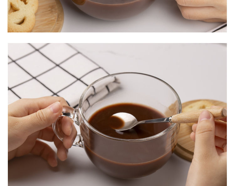 Household Children's Milk Cup Milk Powder Covered Handle Breakfast Transparent Straw Glass Cup Microwaveable Heating