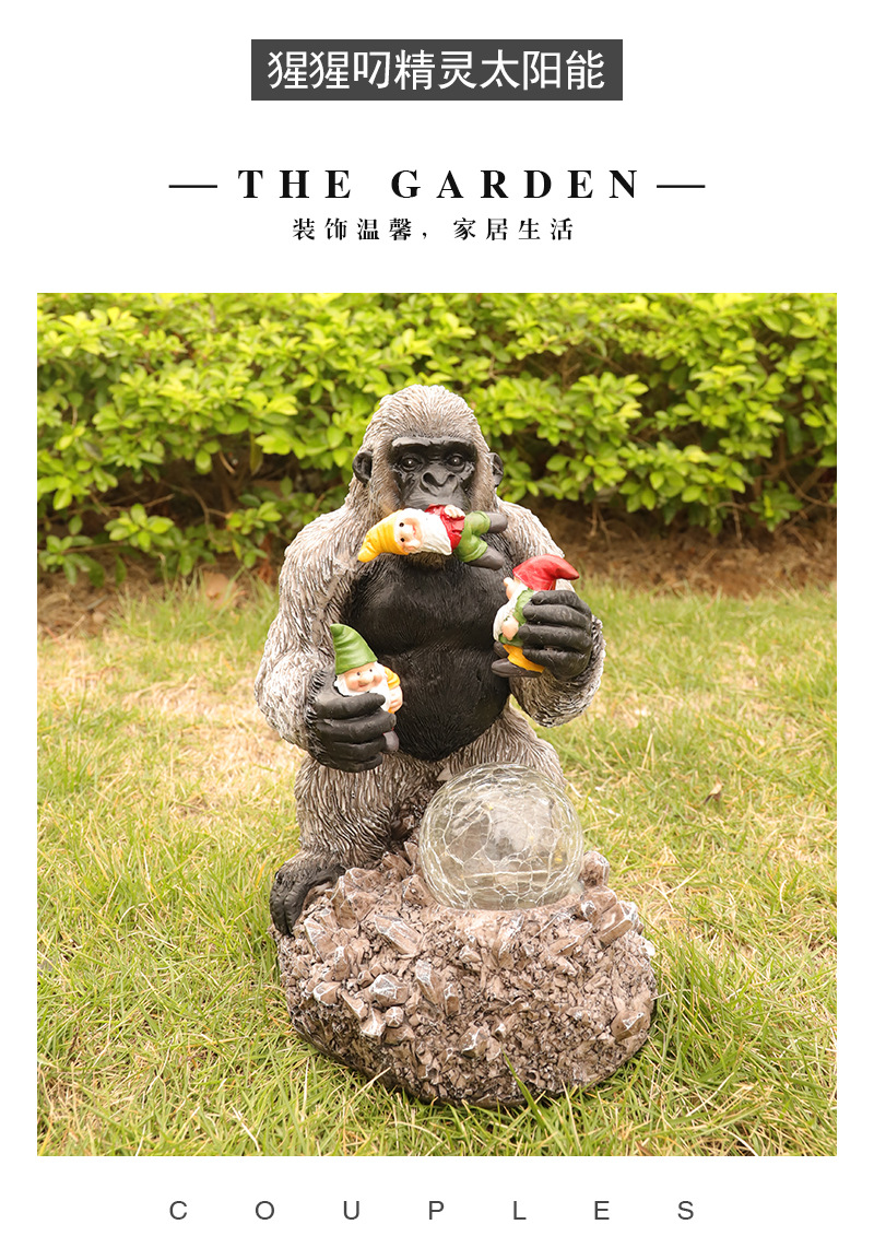 Cross-Border New Garden Decoration Solar Light-Emitting Resin Crafts Orangutan Eating Genie Crystal Ball Decoration Wholesale Cross-Border New Garden Decoration Solar Light-Emitting Resin Crafts Orangutan Eating Genie Crystal Ball Decoration Wholesale