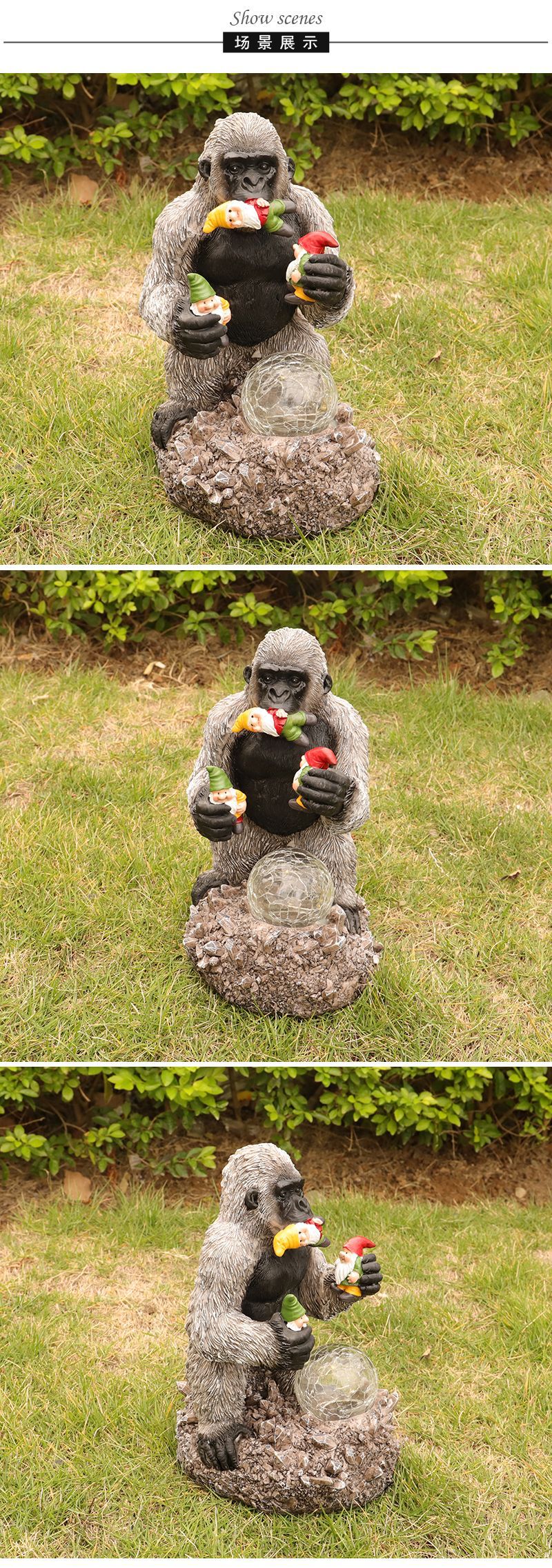 Cross-Border New Garden Decoration Solar Light-Emitting Resin Crafts Orangutan Eating Genie Crystal Ball Decoration Wholesale Cross-Border New Garden Decoration Solar Light-Emitting Resin Crafts Orangutan Eating Genie Crystal Ball Decoration Wholesale