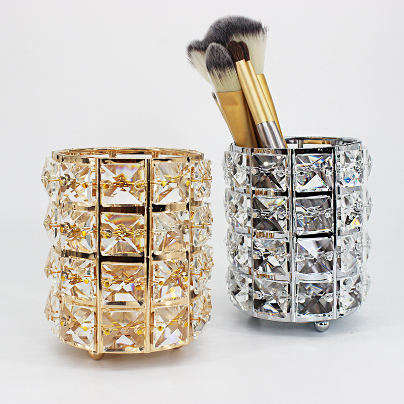 Cosmetics Storage Bucket European Crystal Pen Holder Nail Metal Crafts Wedding Celebration Decoration Props