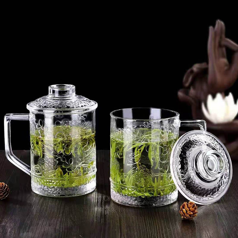 New Large Capacity Heat-Resistant Glass Cup with Cover Tea Maker Cup Boiling Water Cup Tea Cup Office Cup with Handle and Cover Gift