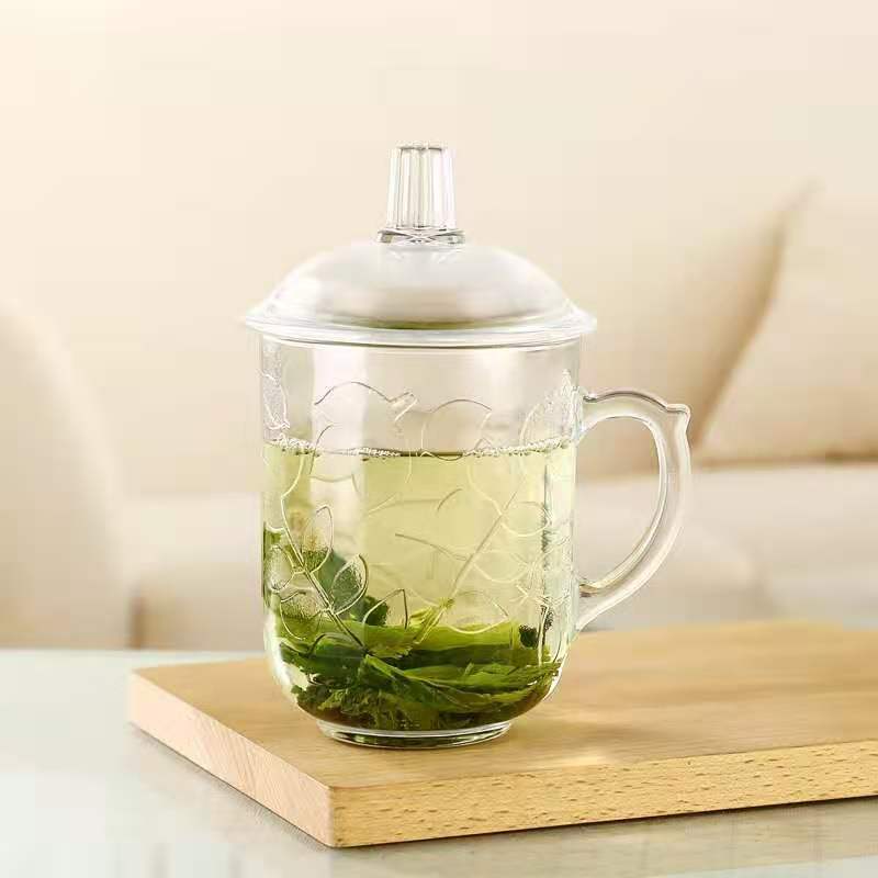 New Large Capacity Heat-Resistant Glass Cup with Cover Tea Maker Cup Boiling Water Cup Tea Cup Office Cup with Handle and Cover Gift