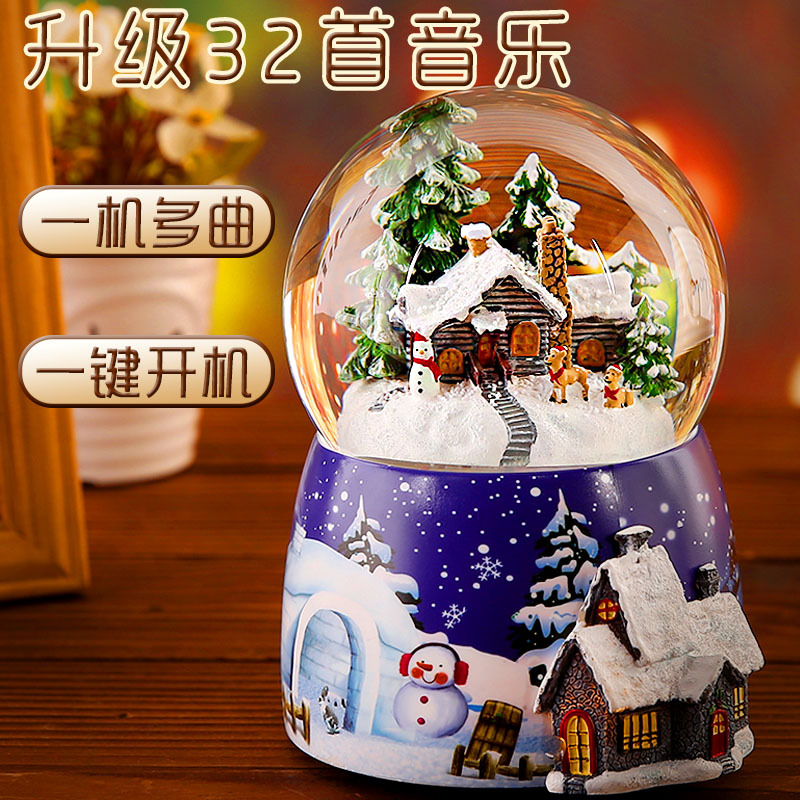 Crystal Ball Music Box Glowing Snow Christmas Gift Music Box Bluetooth Speaker Gift Resin Crafts
