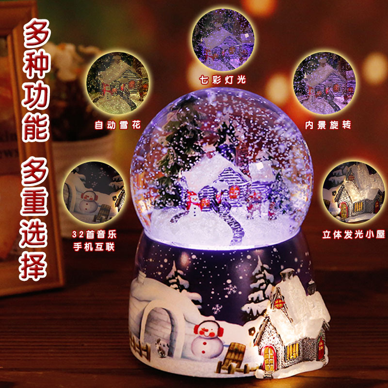 Crystal Ball Music Box Glowing Snow Christmas Gift Music Box Bluetooth Speaker Gift Resin Crafts